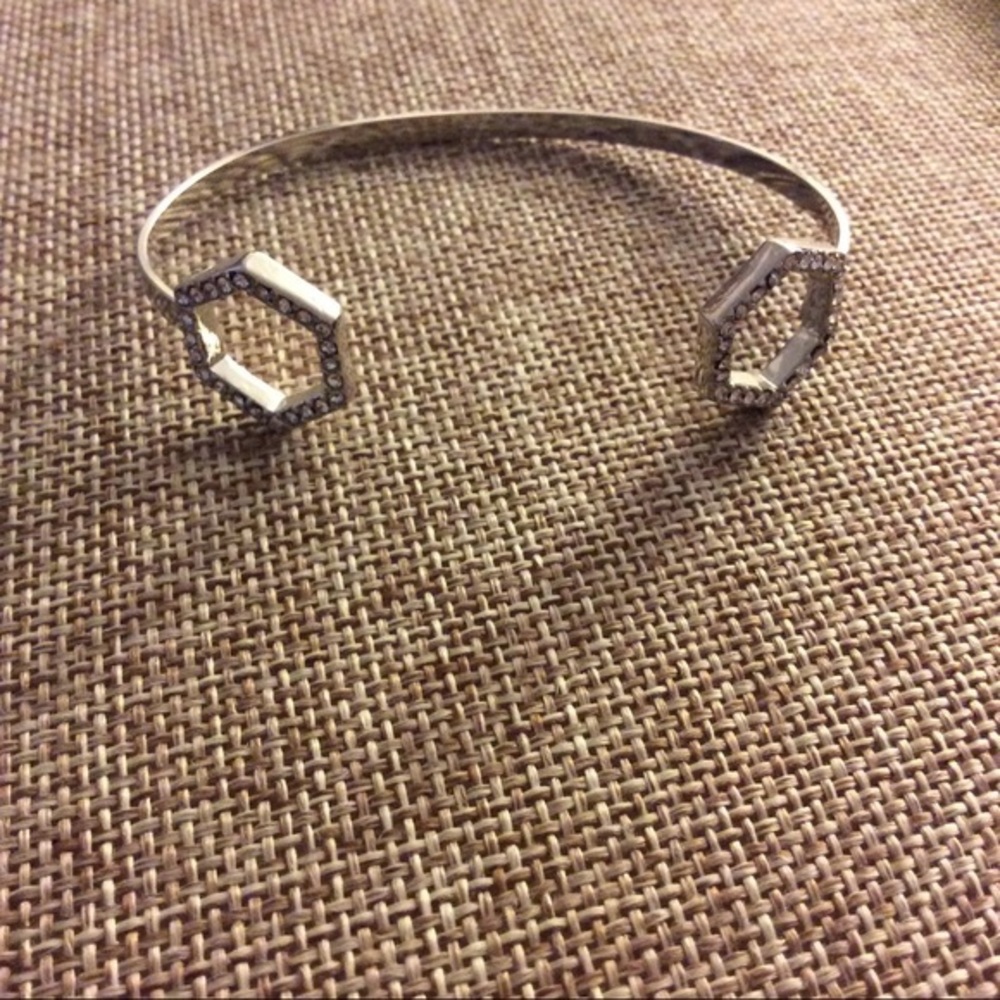 NWT Silvertone Cuff Crystal Hexagon Bracelet OSFM